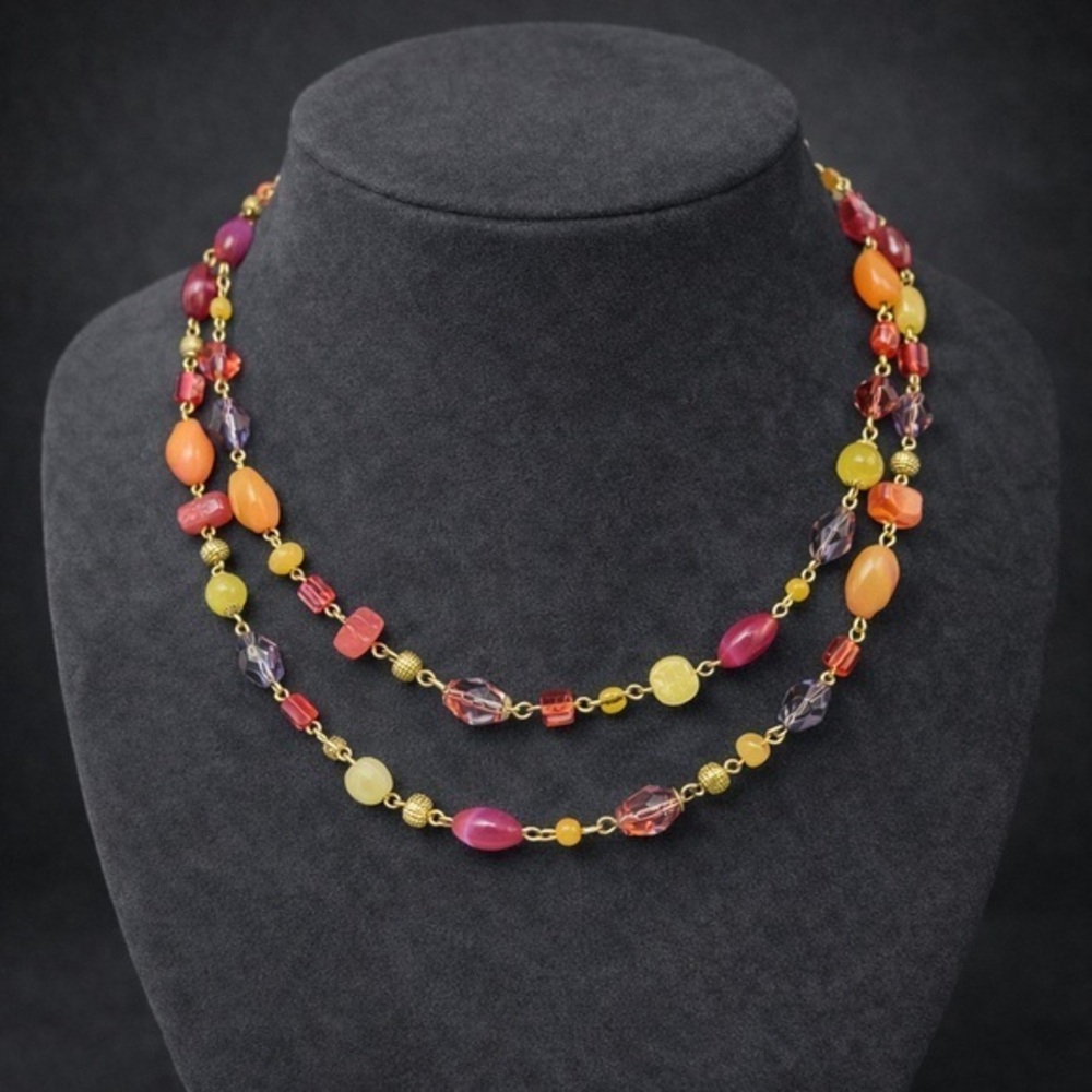 Premier Designs. Spring 36" necklace. Pinks, yellows, oranges. EUC. #129